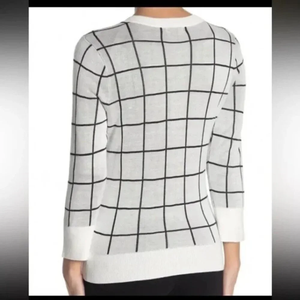 HALOGEN by Nordstrom Ivory/Black Plaid Knit Cardigan - Picture 10 of 11